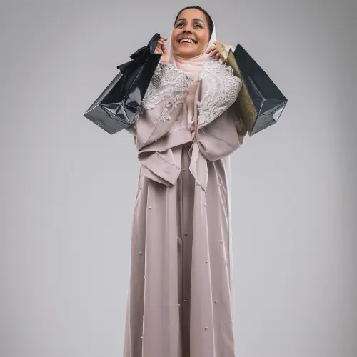 Embroidered Beige Abaya with Belt & Pearl Detailing