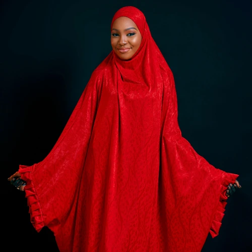 Bright Red Full-Length Jilbab with Ruffle Sleeves