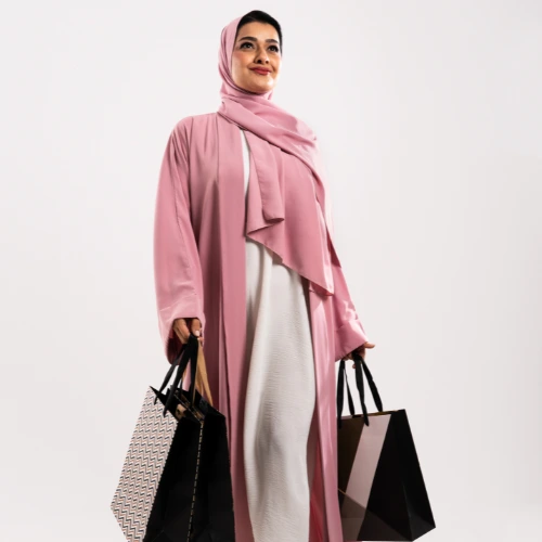 Soft Pink Open Abaya with Matching Scarf
